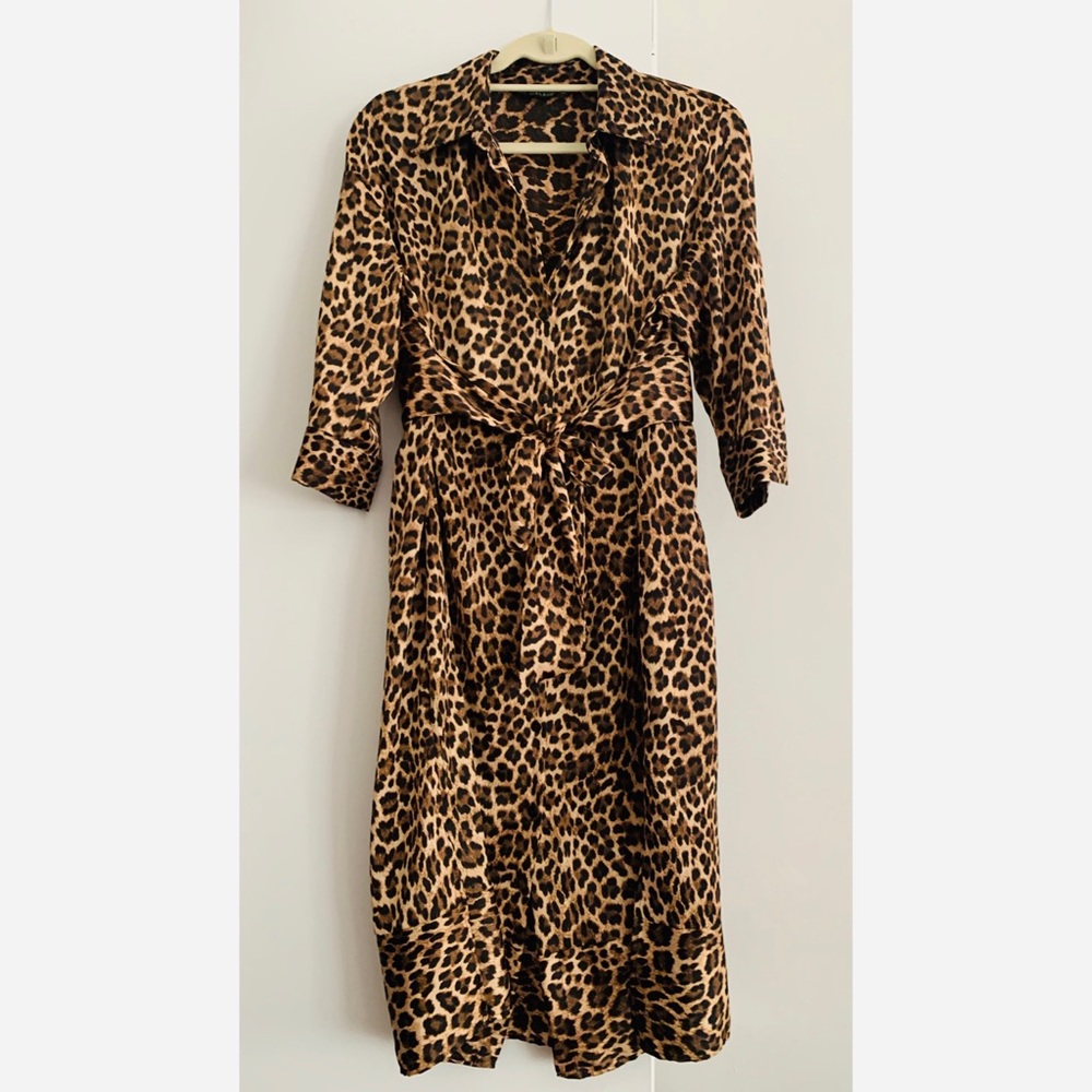 Zara leopard midi shirtdress